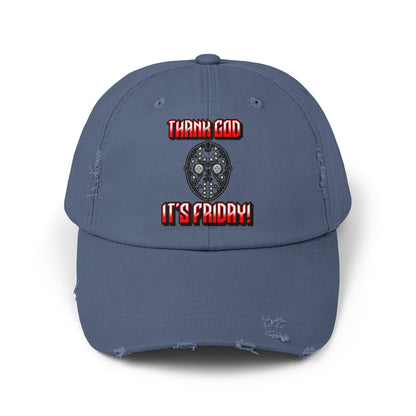 Thank god, It's Friday! TGIF Jason Hockey Mask Horror Fun Hat Unisex Distressed Cap