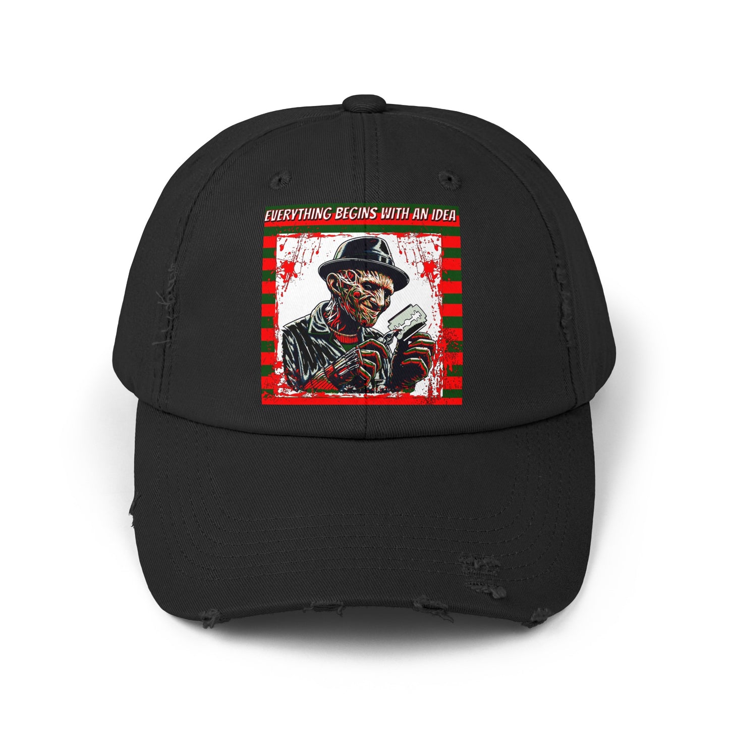 Horrorvational - Everything Begins With An Idea Nightmare Unisex Distressed Cap Elm Street Freddy