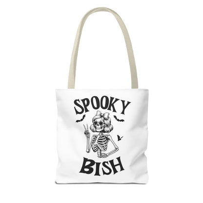 Spooky Bish Skeleton With Sunglasses and Peace Sign Gothic Horror Fun Beach Lunch Carry Tote Bag (AOP)