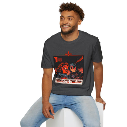 Friends 'Til the End Horror Movie T-Shirt Jason And Chucky Design