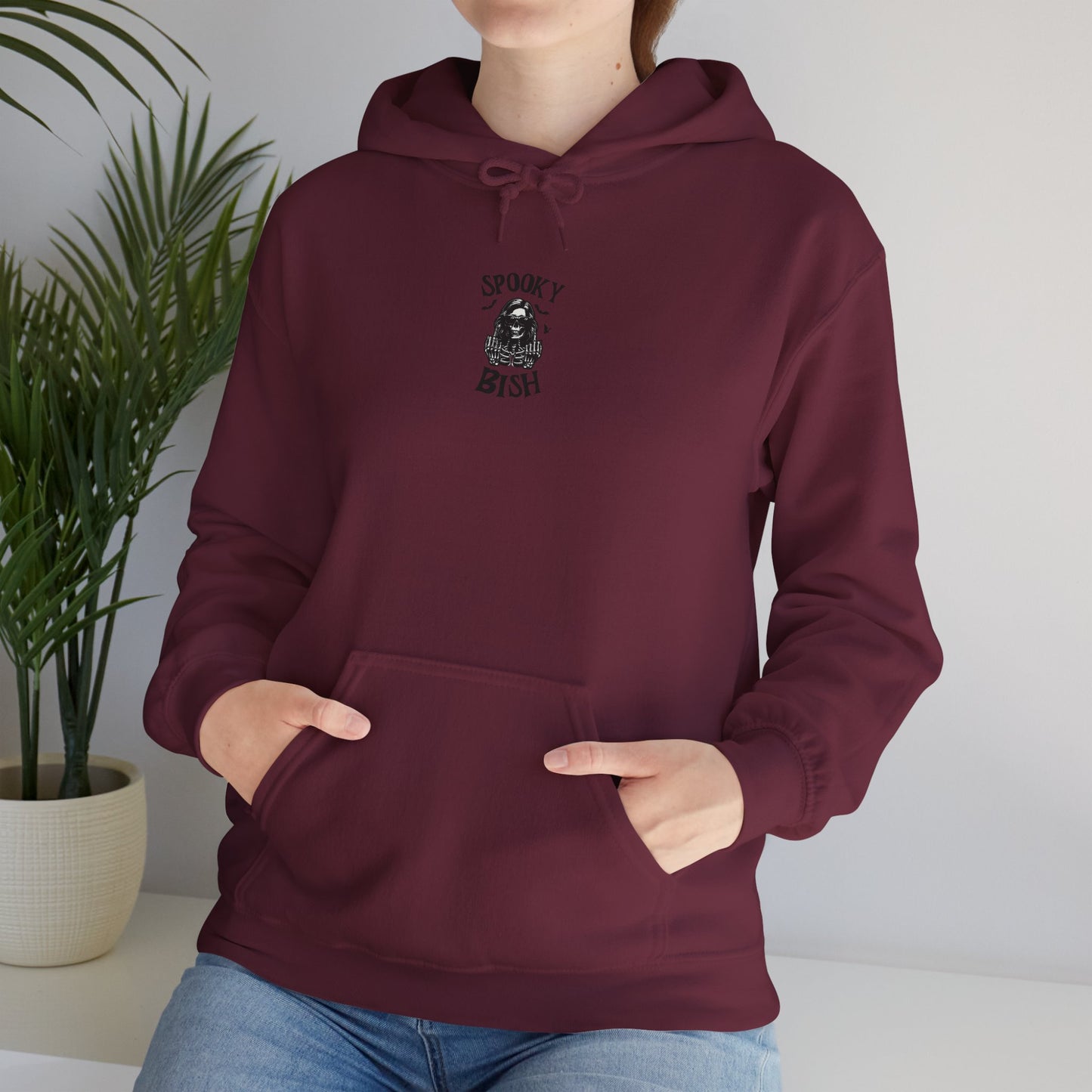 Spooky Bish Hoodie — Skeleton Finger and Sunglasses Design