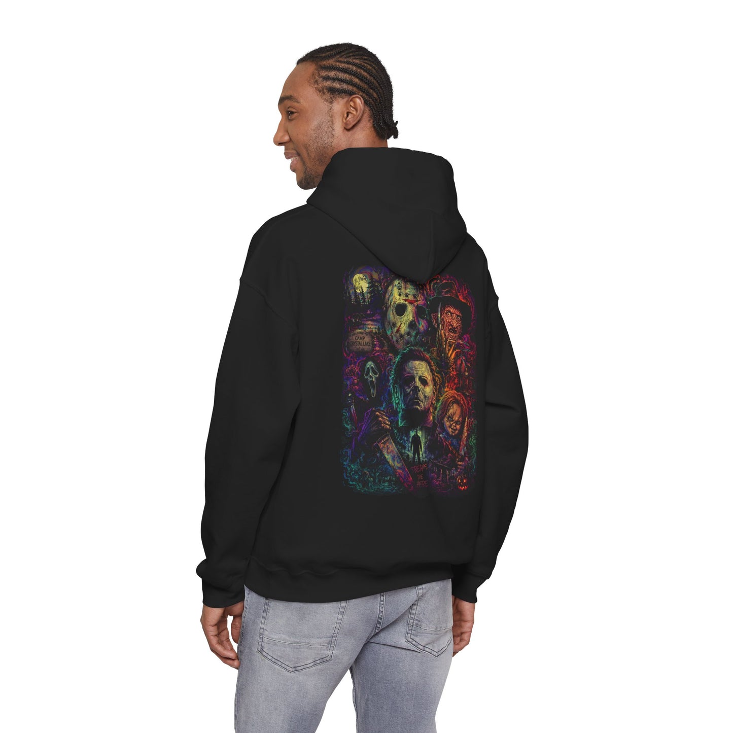 Horror Icons Hoodie — Vintage Slasher Collage Sweatshirt