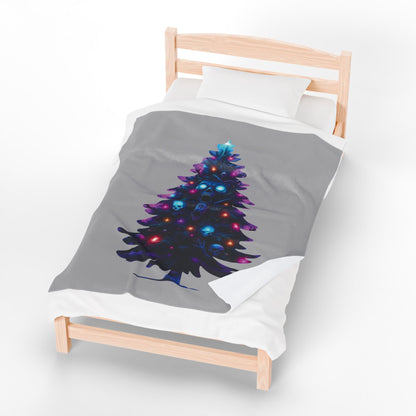 Gothic Neon Skull Christmas Tree Plush Blanket