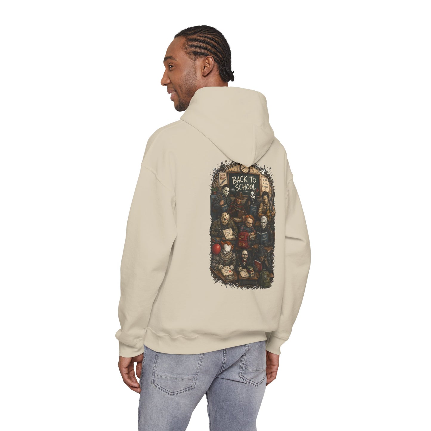 Horror Icons "Back to School" Hoodie — Vintage Movie Villains Graphic Sweatshirt