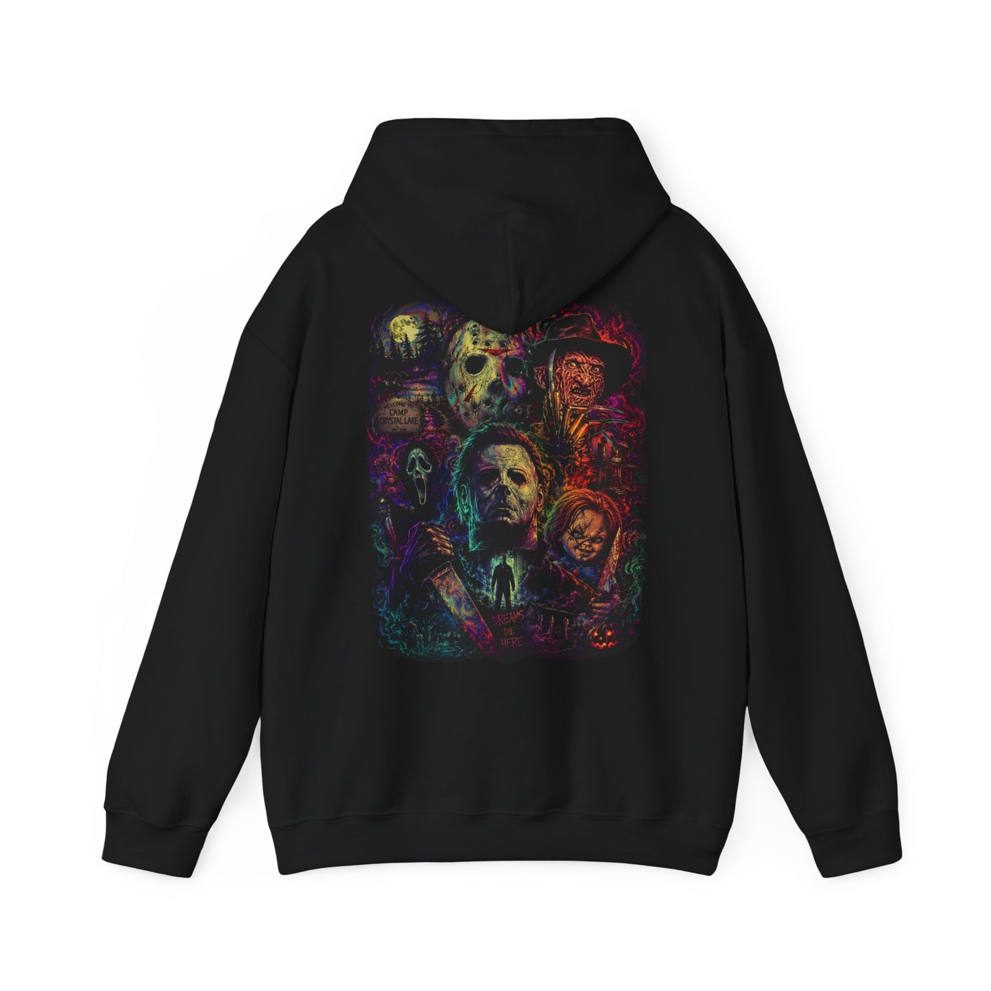 Horror Icons Hoodie — Vintage Slasher Collage Sweatshirt