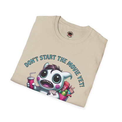 Don't Start The Movie Yet! Running Cute Monster Horror Fun Unisex Soft style T Shirt Mens Womens