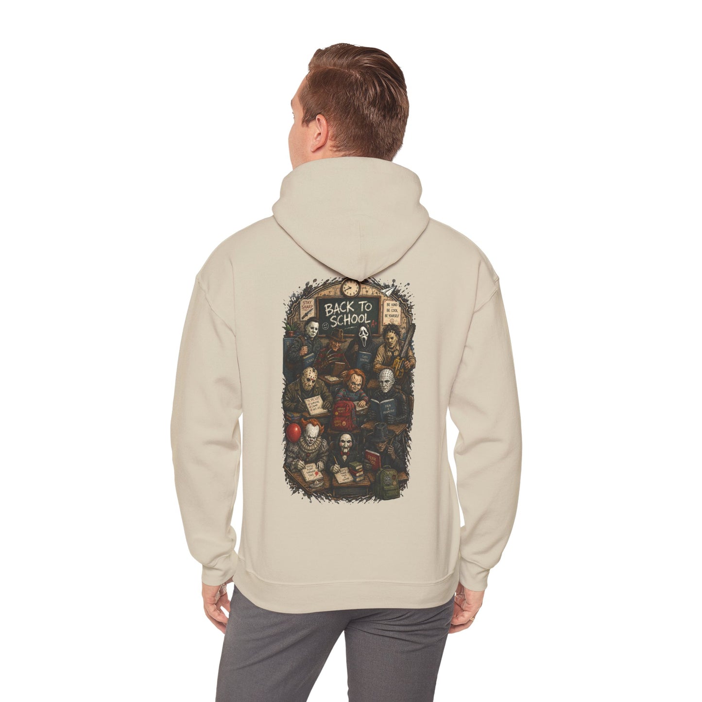 Horror Icons "Back to School" Hoodie — Vintage Movie Villains Graphic Sweatshirt