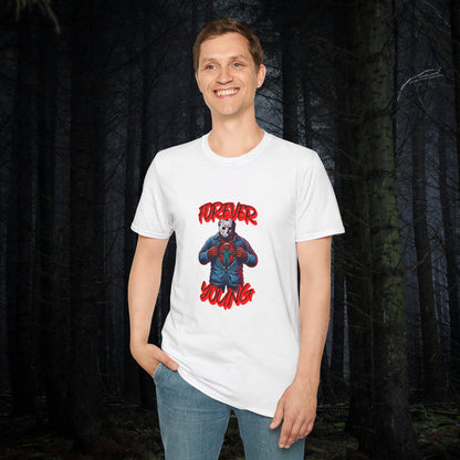 Horrorvational Forever Young Horror Fun Jason With The Mask On Voorhees Unisex Softstyle T-Shirt Friday Shirt