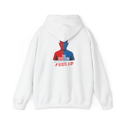Hooded Sweatshirt - The System - Real People Arent Fooled Red Blue Design