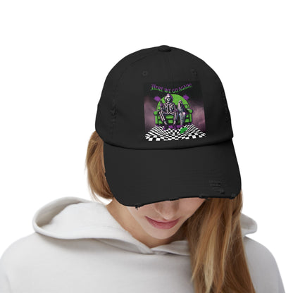 Beetlejuice 2 Inspired Here We Go Again Horror Fun Unisex Distressed Baseball Cap Hat