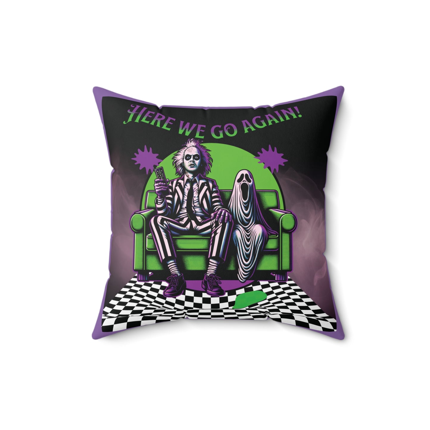 Beetlejuice 2 Inspired Here We Go Again Horror Fun Spun Polyester Square Accent Throw Pillow