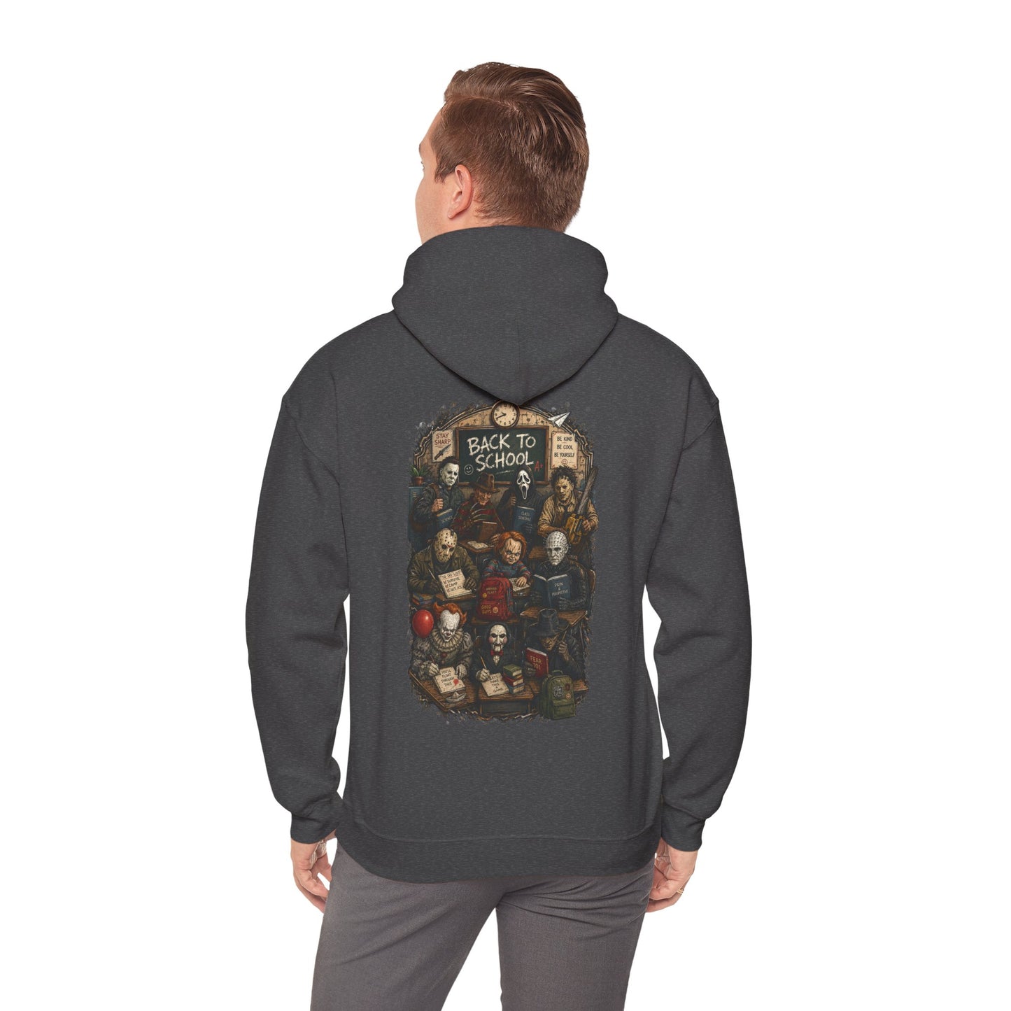 Horror Icons "Back to School" Hoodie — Vintage Movie Villains Graphic Sweatshirt