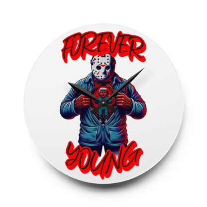 Horrorvational Forever Young Friday Jason Opening His Top to His Young Self Voorhees 13th Horror Fun Acrylic Wall Hanging Clock