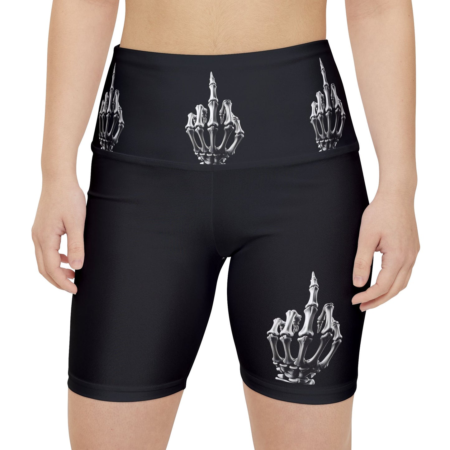 Skeleton Middle Finger Bike Shorts — Women's Gothic Workout Shorts