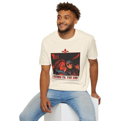 Friends 'Til the End Horror Movie T-Shirt Jason And Chucky Design