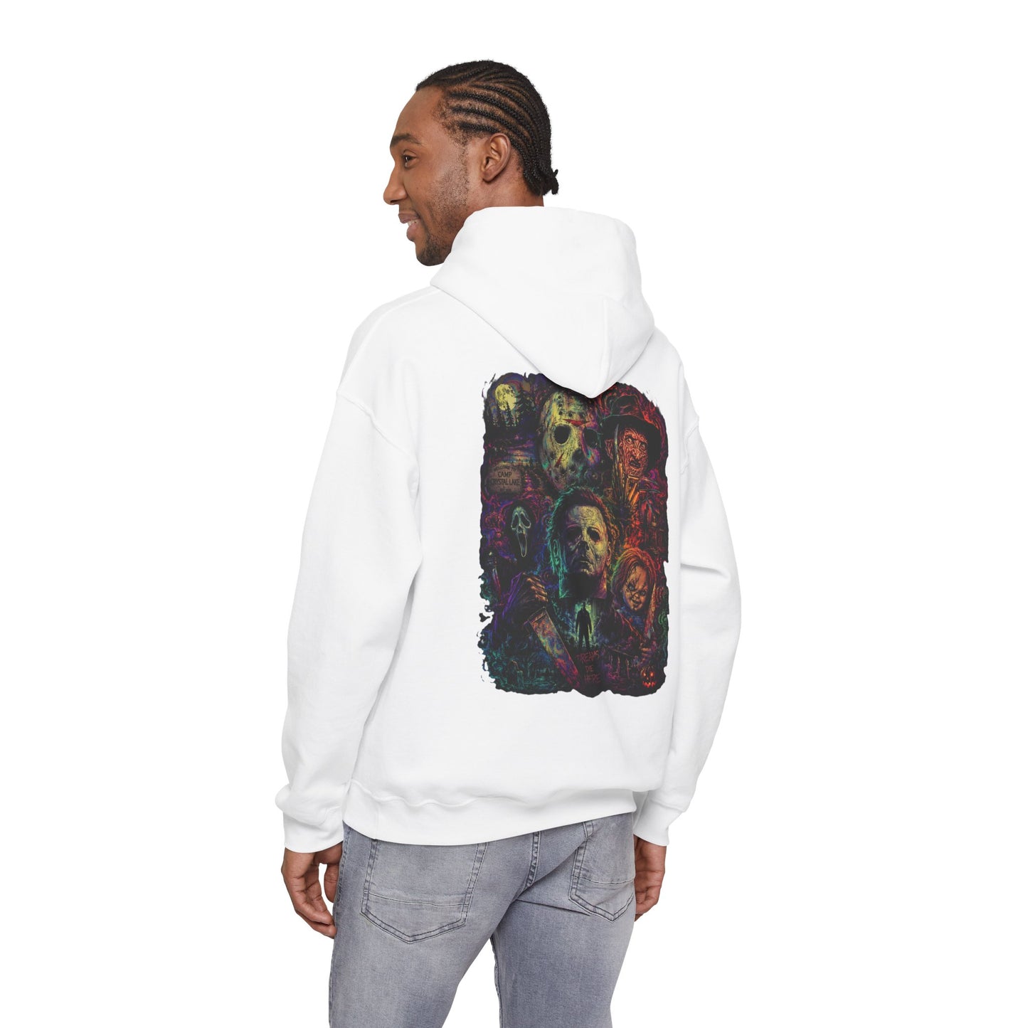 Horror Icons Hoodie — Vintage Slasher Collage Sweatshirt