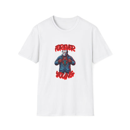 Horrorvational Forever Young Horror Fun Jason With The Mask On Voorhees Unisex Softstyle T-Shirt Friday Shirt