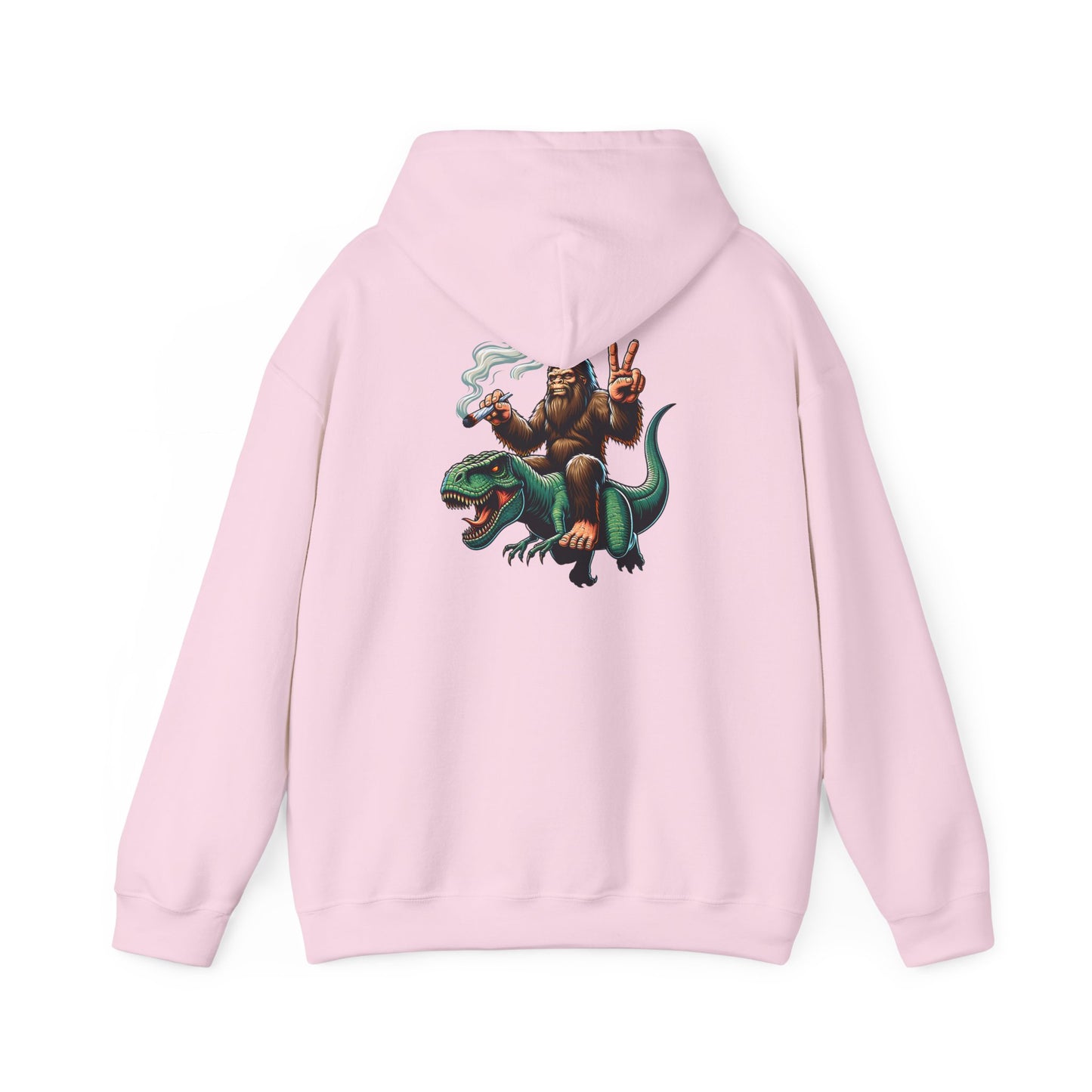 Bigfoot Riding Dinosaur Hoodie — Retro Smoking Sasquatch Graphic Sweatshirt