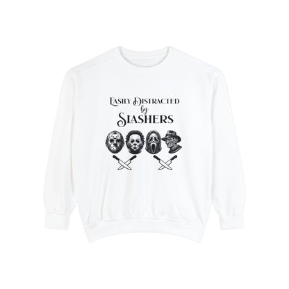 Easily Distracted by Slashers - Jason Michael Freddy Ghostface Horror Sweatshirt Unisex Garment-Dyed Sweatshirt