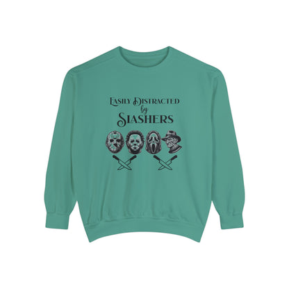 Easily Distracted by Slashers - Jason Michael Freddy Ghostface Horror Sweatshirt Unisex Garment-Dyed Sweatshirt