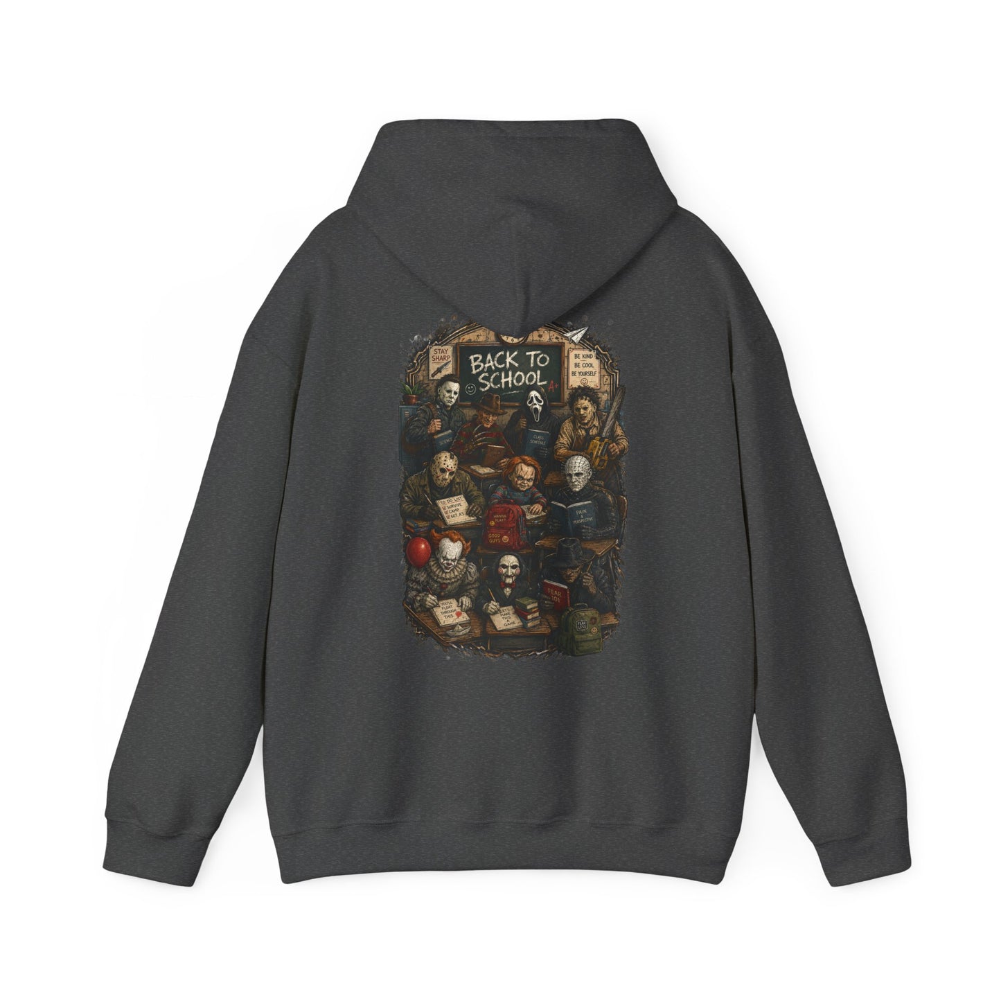 Horror Icons "Back to School" Hoodie — Vintage Movie Villains Graphic Sweatshirt