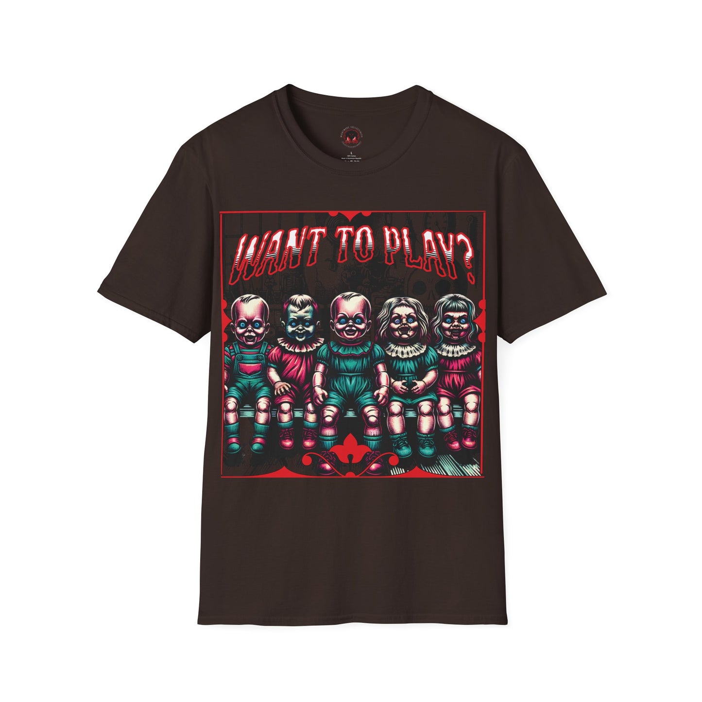 Creepy Dolls Toy Room Want To Play? Horror Fun Unisex Soft style T Shirt Men Women