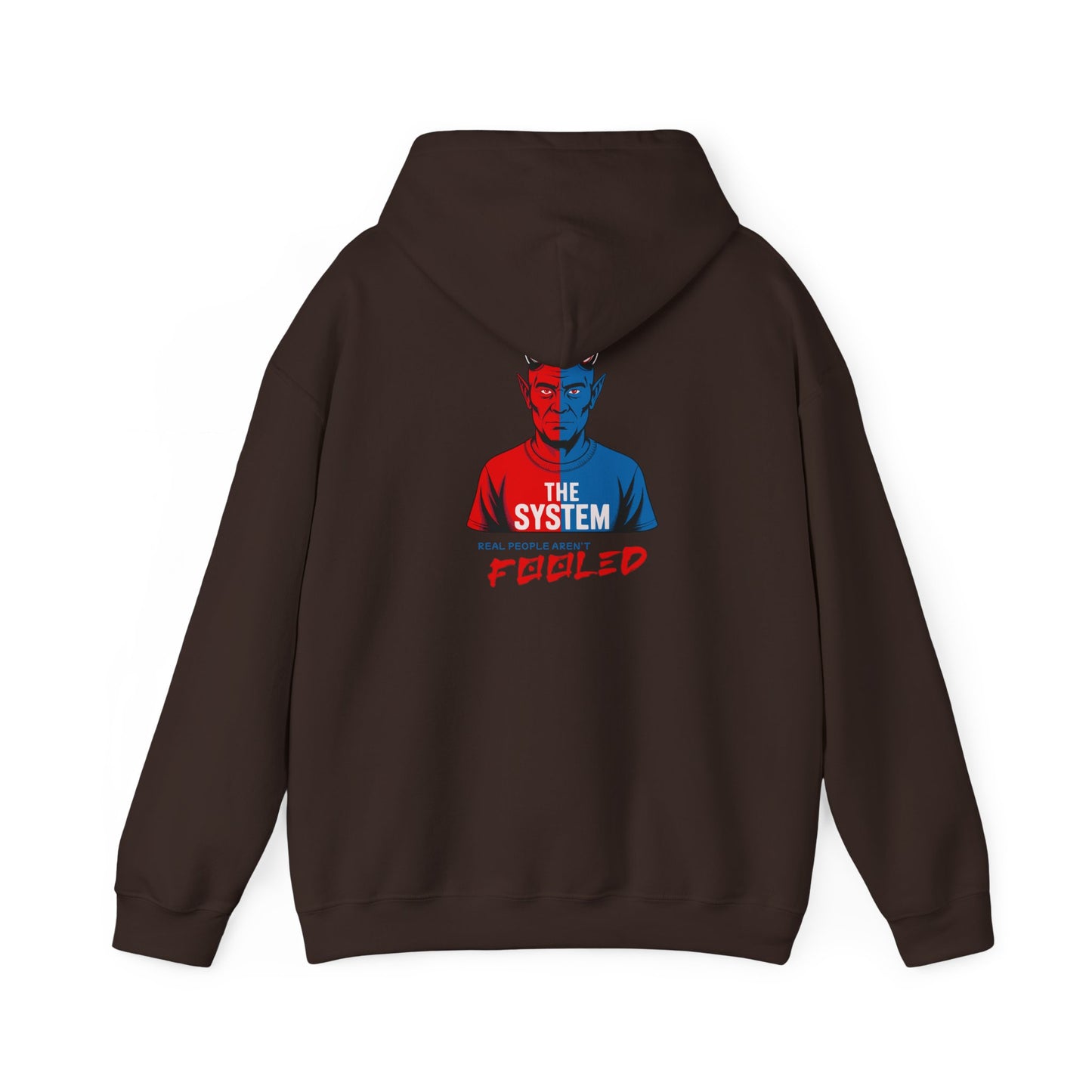 Hooded Sweatshirt - The System - Real People Arent Fooled Red Blue Design