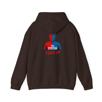 Hooded Sweatshirt - The System - Real People Arent Fooled Red Blue Design