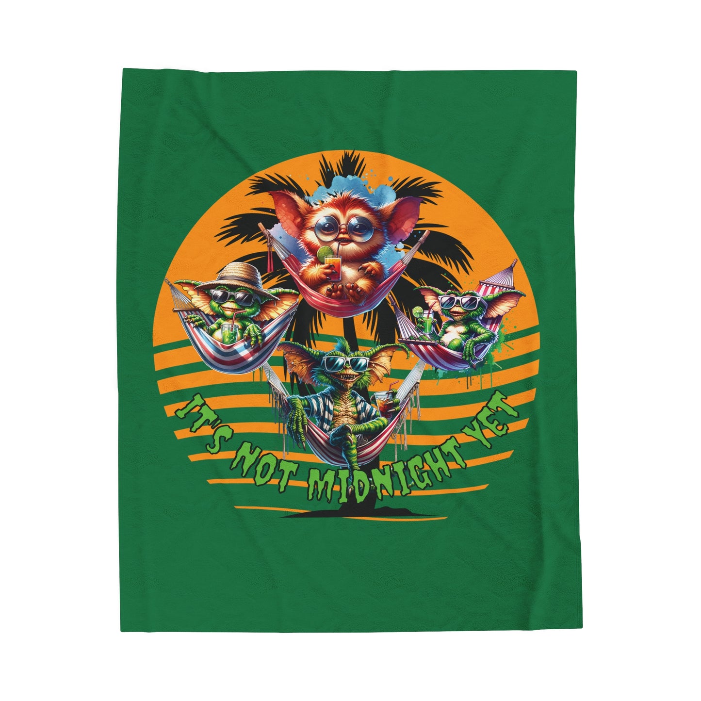 Summerween Gremlin Beach Day Velveteen Plush Throw Blanket