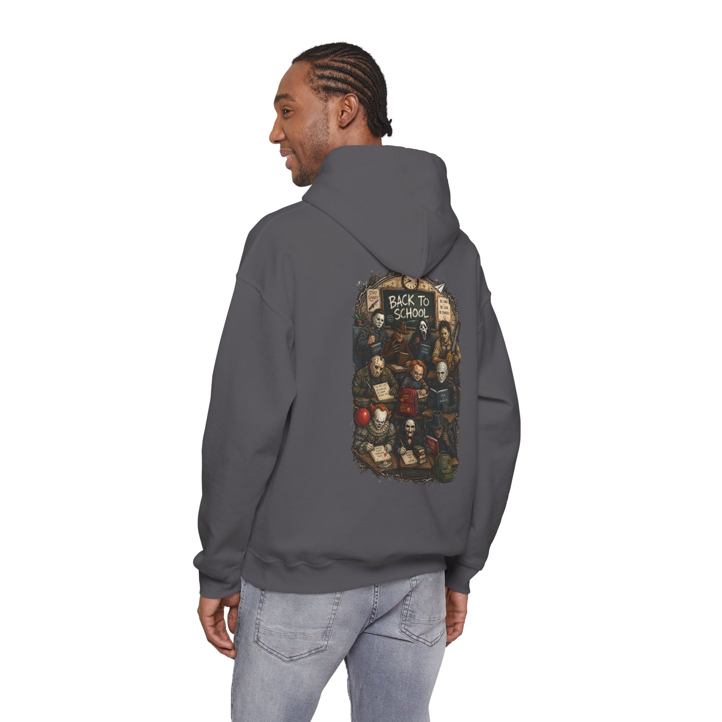 Horror Icons "Back to School" Hoodie — Vintage Movie Villains Graphic Sweatshirt