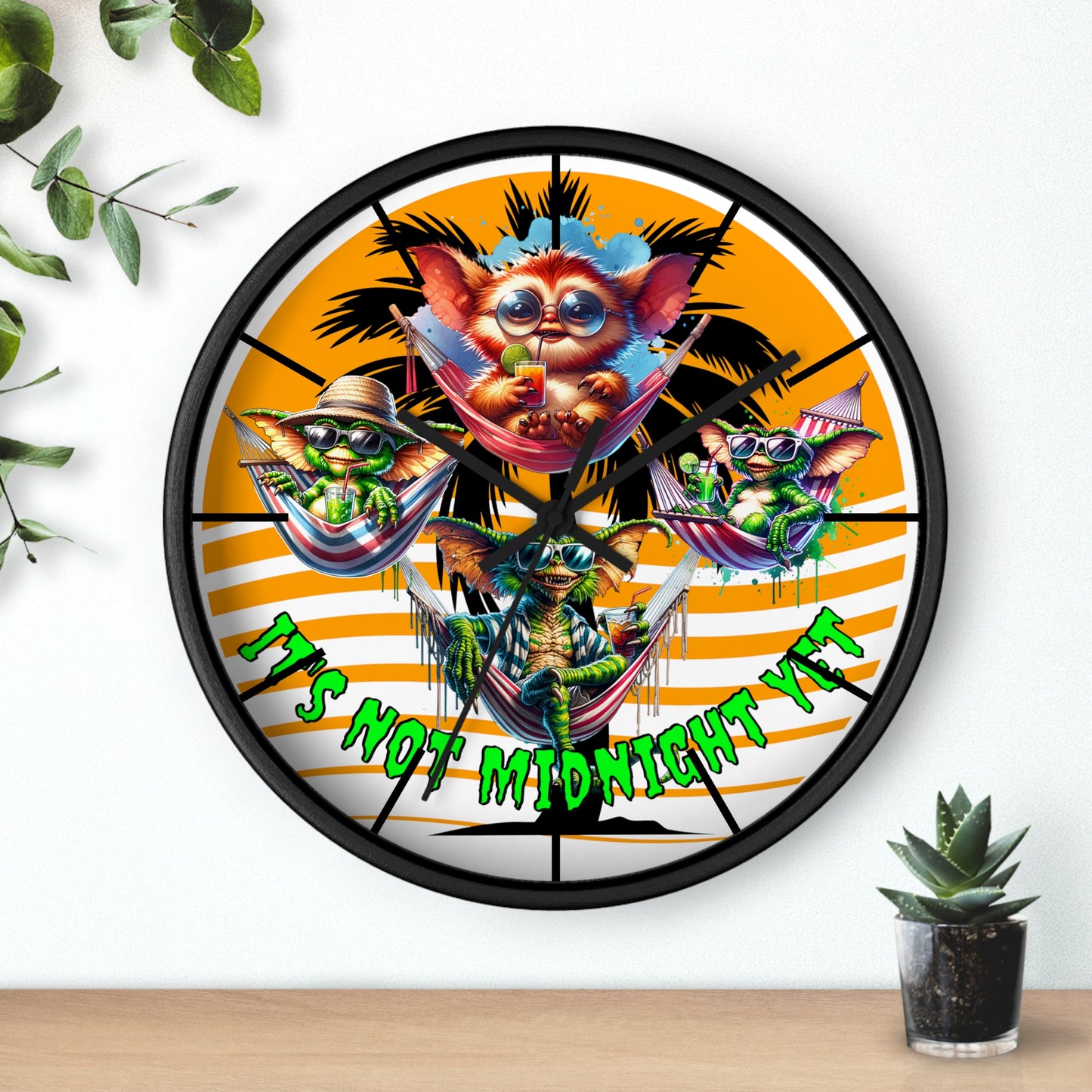 Summerween It's Not Midnight Yet! Gremlins Beach Day Wall Clock