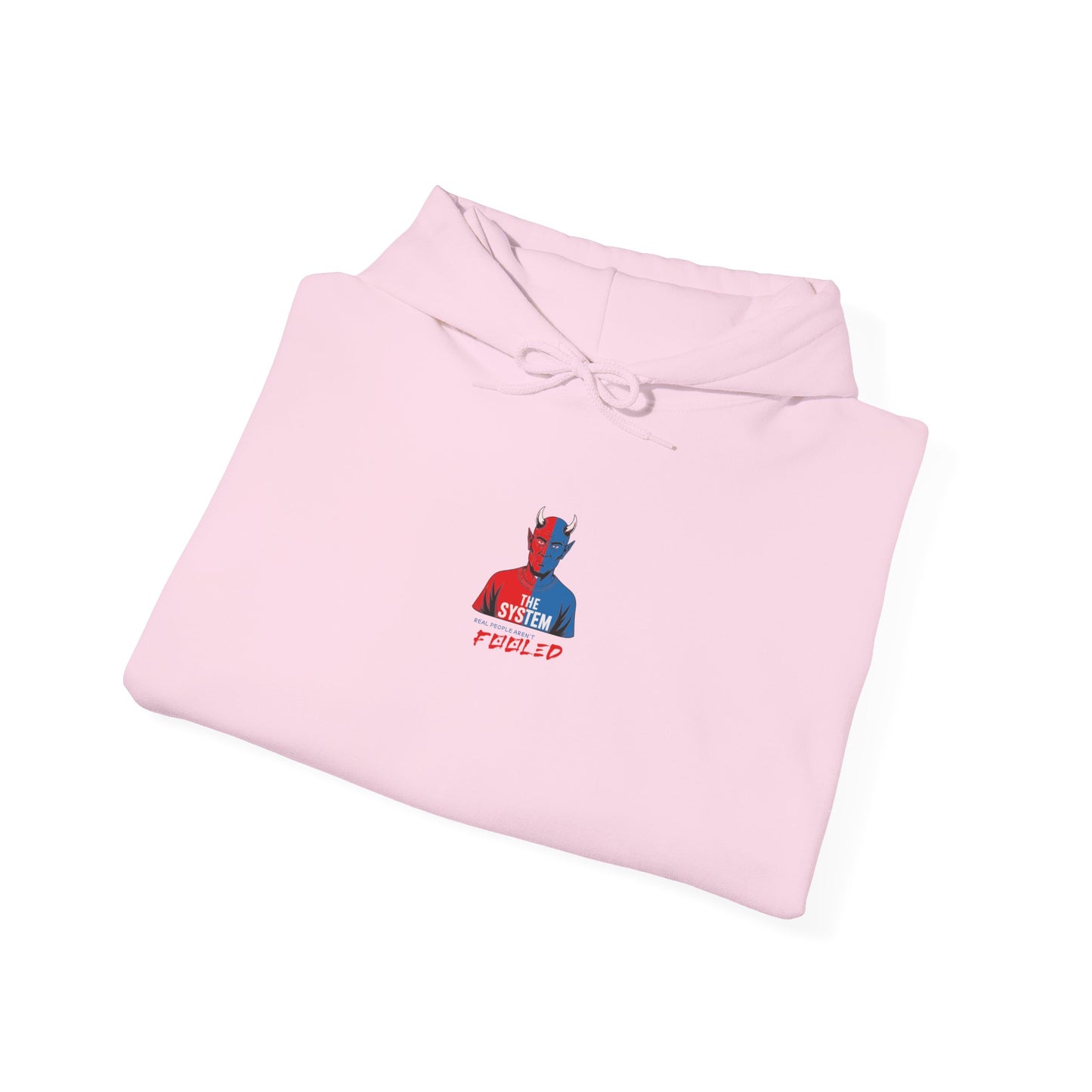 Hooded Sweatshirt - The System - Real People Arent Fooled Red Blue Design