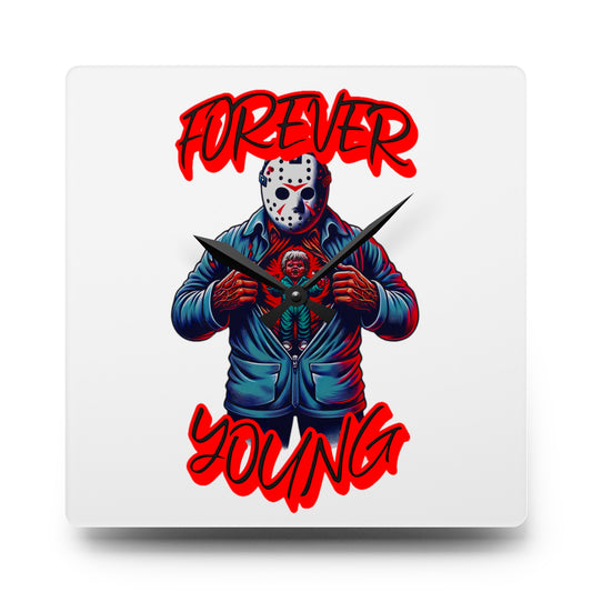 Horrorvational Forever Young Friday Jason Opening His Top to His Young Self Voorhees 13th Horror Fun Acrylic Wall Hanging Clock