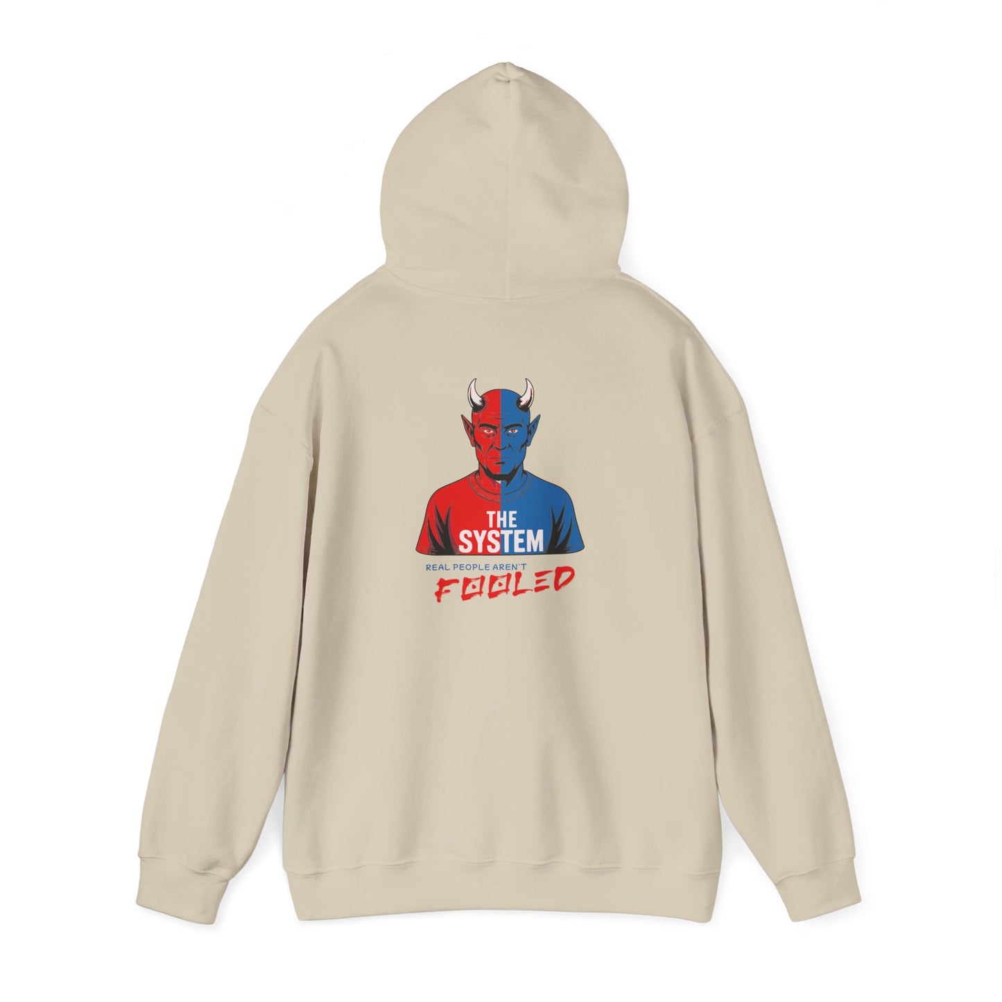 Hooded Sweatshirt - The System - Real People Arent Fooled Red Blue Design