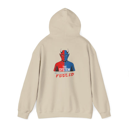 Hooded Sweatshirt - The System - Real People Arent Fooled Red Blue Design