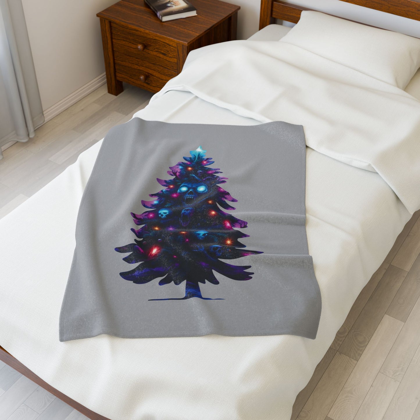 Gothic Neon Skull Christmas Tree Plush Blanket