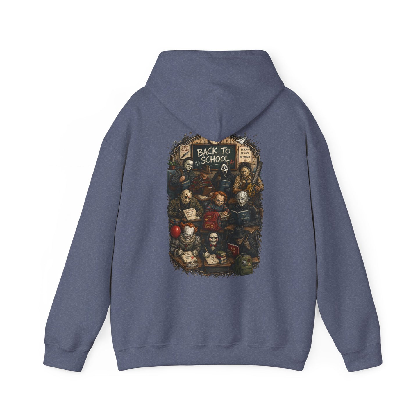 Horror Icons "Back to School" Hoodie — Vintage Movie Villains Graphic Sweatshirt