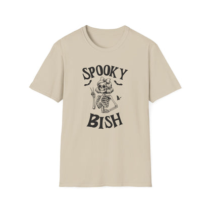 Spooky Bish Skeleton with Sunglasses and Peace Sign Gothic Horror Fun Unisex Softstyle T-Shirt