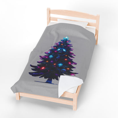 Gothic Neon Skull Christmas Tree Plush Blanket