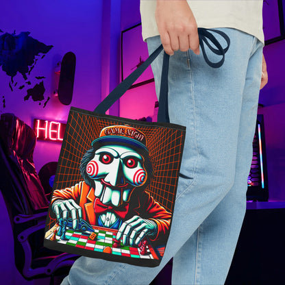 Game Night Billy Wearing A Hat The Puppet Playing Lunch Beach Gamer Carry Tote Bag (AOP) Horror Fun