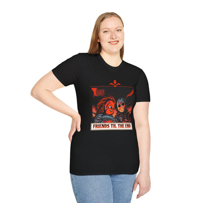 Friends 'Til the End Horror Movie T-Shirt Jason And Chucky Design