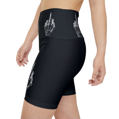 Skeleton Middle Finger Bike Shorts — Women's Gothic Workout Shorts