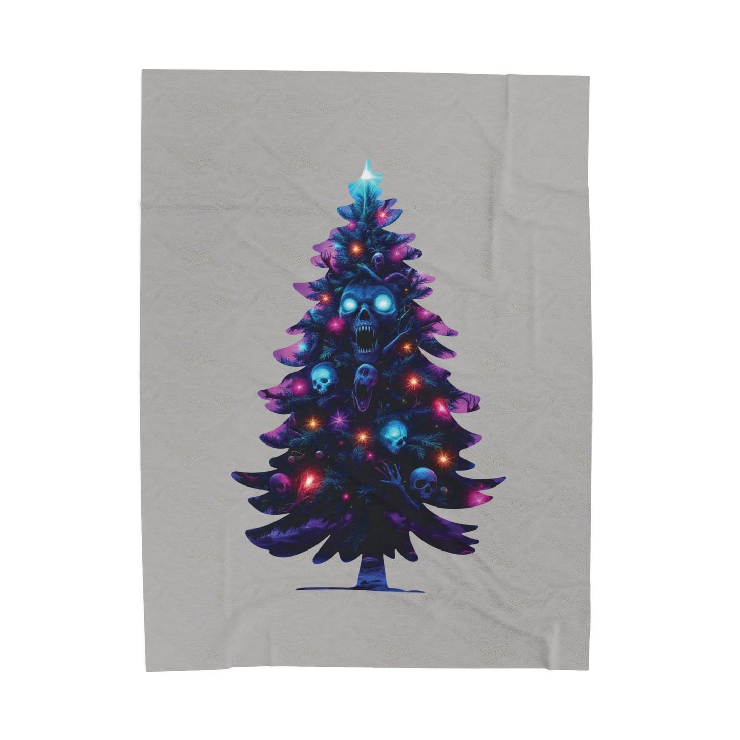 Gothic Neon Skull Christmas Tree Plush Blanket