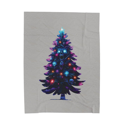 Gothic Neon Skull Christmas Tree Plush Blanket