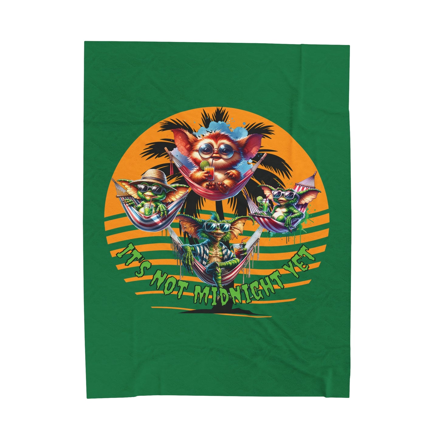 Summerween Gremlin Beach Day Velveteen Plush Throw Blanket