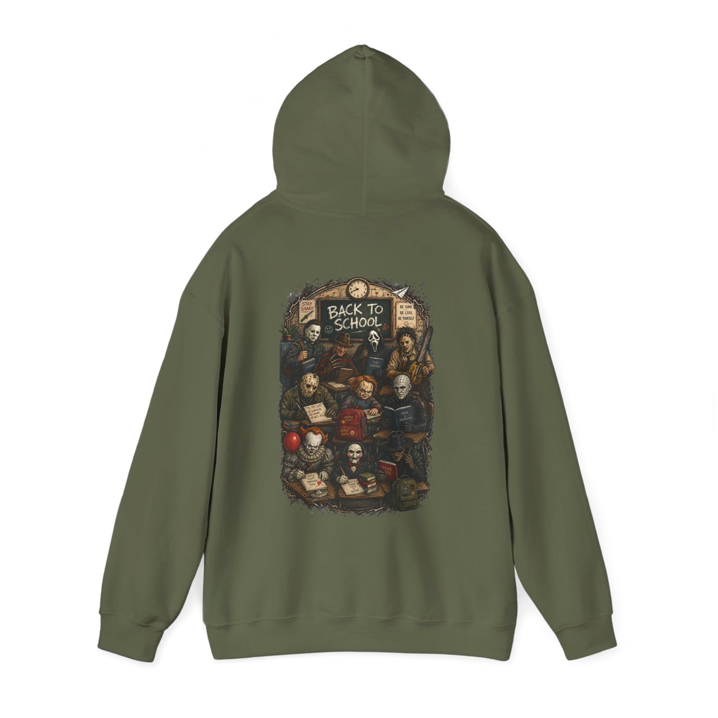 Horror Icons "Back to School" Hoodie — Vintage Movie Villains Graphic Sweatshirt