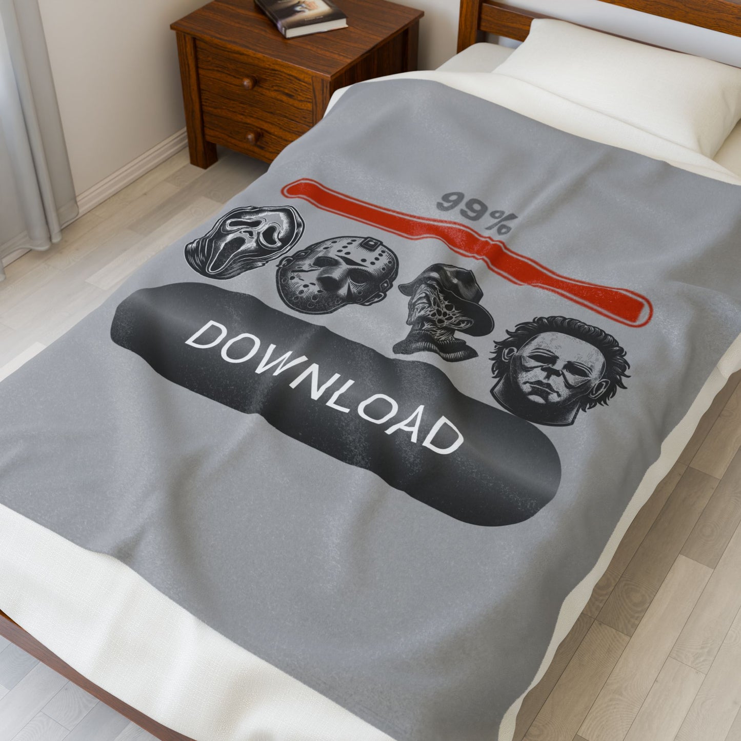 Horror Icons '99% Download' Velveteen Plush Blanket — Cozy Spooky Season Throw