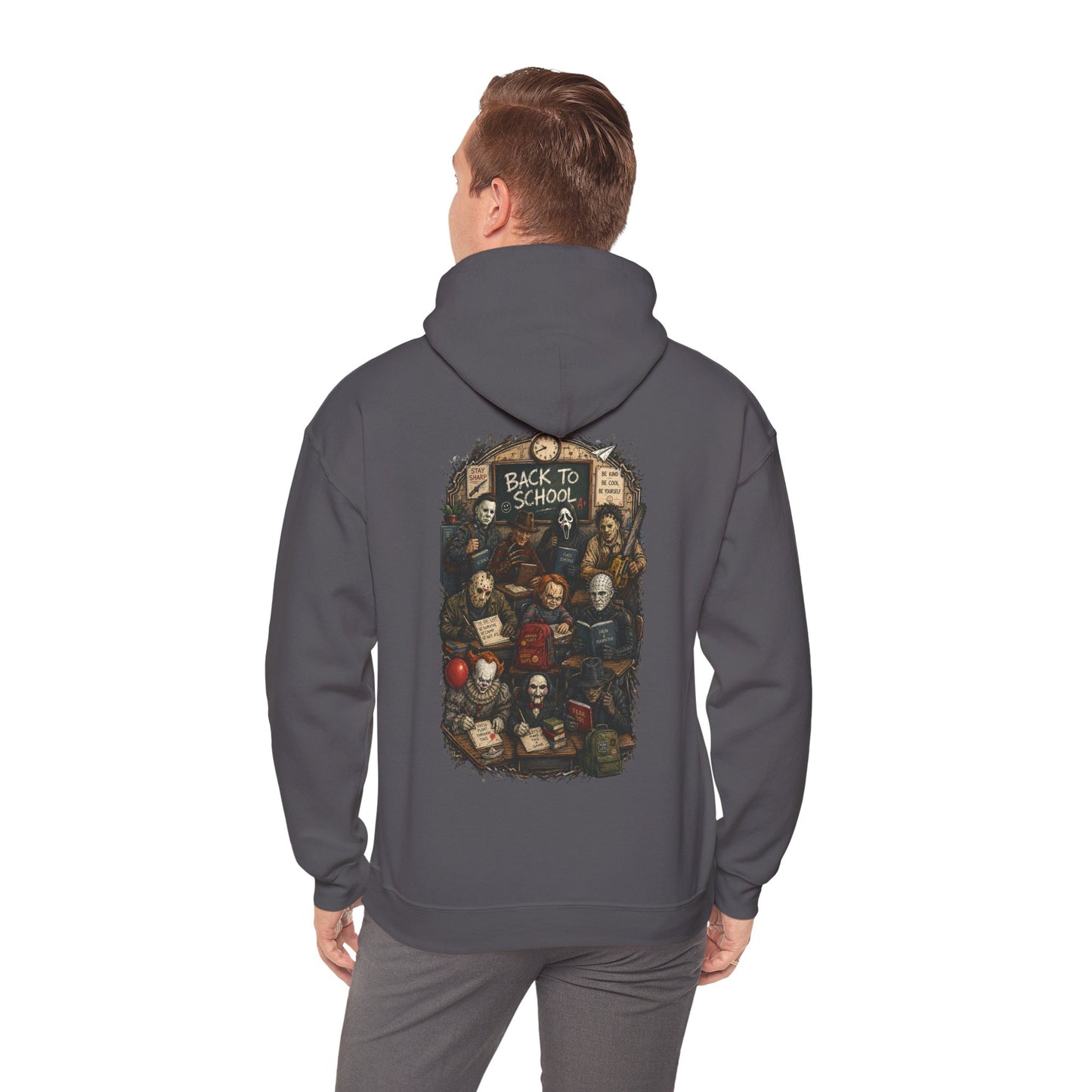 Horror Icons "Back to School" Hoodie — Vintage Movie Villains Graphic Sweatshirt