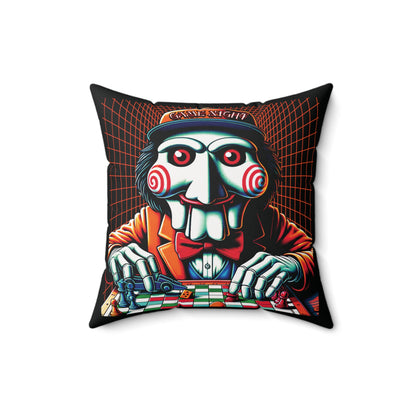 Billy The Puppet Wants To Have A Game Night Saw Inspired Horror Spun Polyester Square Accent Throw Pillow