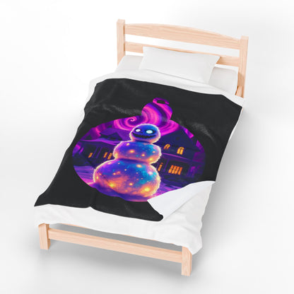 Cosmic Snowman Velveteen Plush Blanket — Glowing Ornament Holiday Throw